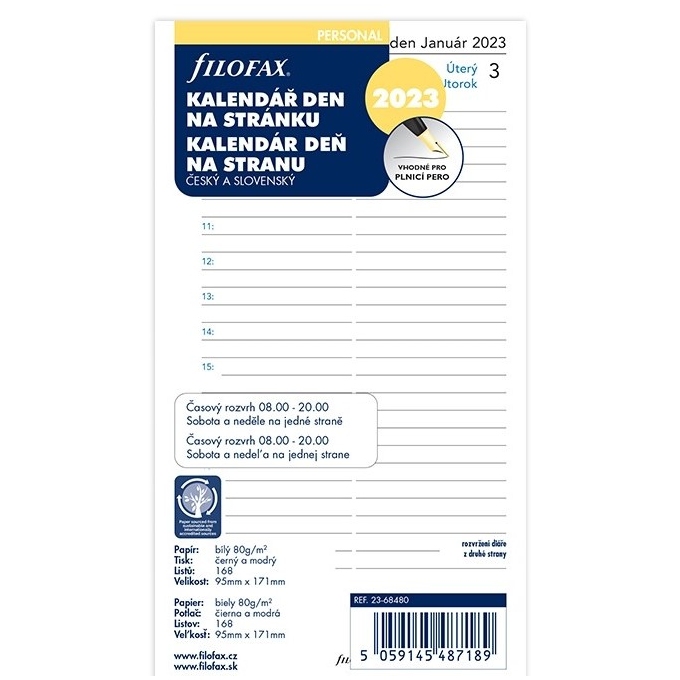 Filofax kalendář 2023 ČJ+SJ den/1 stránka