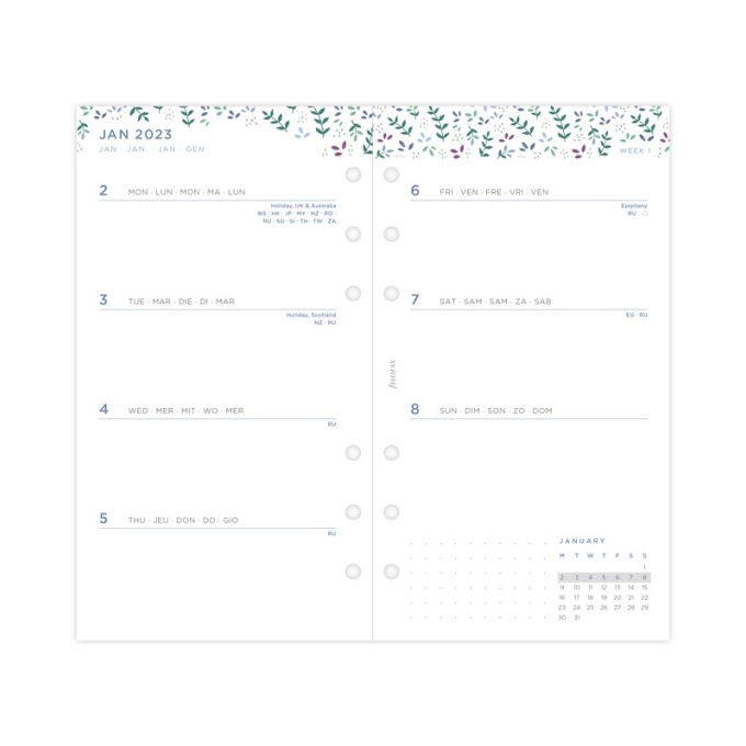 Filofax kompletní náplň Osobní - Garden edice 2023