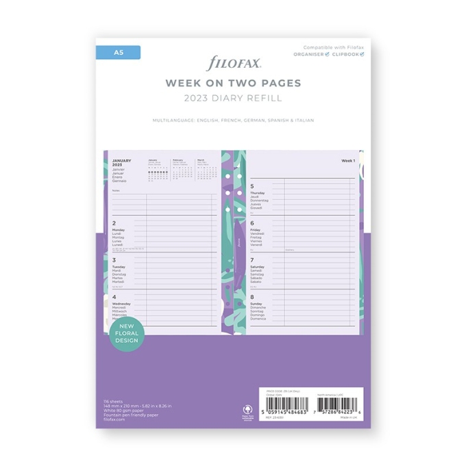 Filofax kompletní náplň A5 - Floral edice 2023
