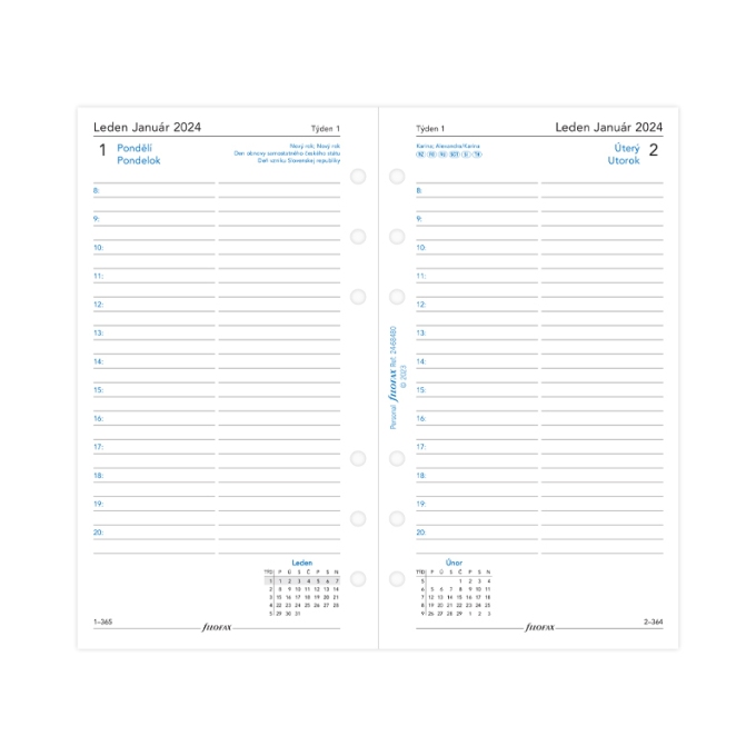 Filofax kalendář 2024 ČJ+SJ den/1 stránka