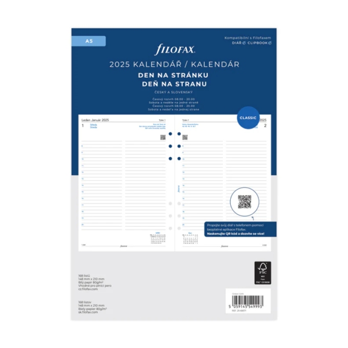 Filofax A5 kalendář 2025 ČJ+SJ den/1 stránka