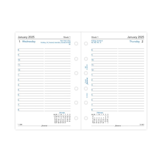 Filofax kalendář kapesní 2025 AJ den/1 strana